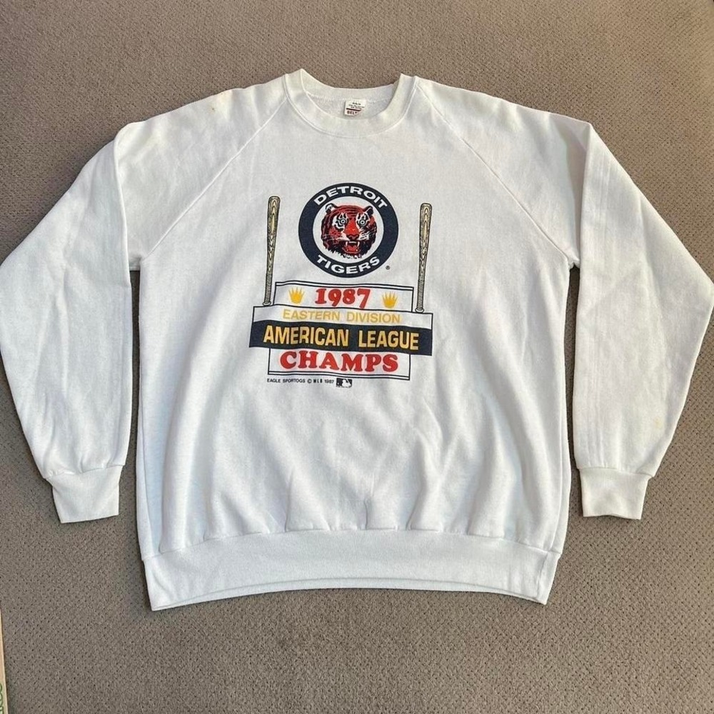 Vintage 1980s Detroit Tigers Pistons Bad Boys Sweatshirt XL White Belton MLB NBA